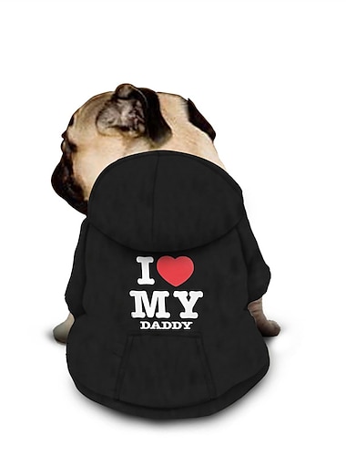  Толстовка с капюшоном для собак «Я люблю моего папу» с буквенным принтом и текстовыми мемами, свитера для собак для больших собак, свитер для собак, однотонный мягкий флис, одежда для собак, толстовка