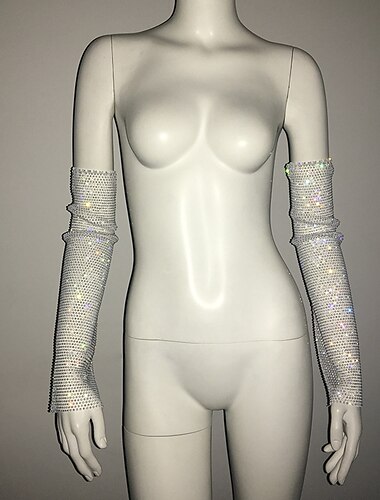  Transparenter Mesh-Strassstein Handlose Handschuhe Lange Handschuhe Metallisch Glanz Sexy Spitze Für Scheibe Cosplay Karneval Damen Modeschmuck Modeschmuck
