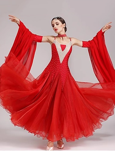  Vestido de dança de salão feminino, competição de desempenho, trajes de festa modernos, grande balanço, tango, valsa, roupas de dança