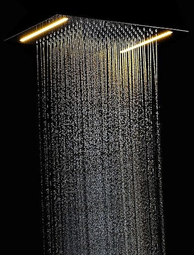  Badezimmer-Duscharmatur zur Deckenmontage, rechteckiger Regenduschhahn aus Edelstahl mit hohem Durchfluss, 50 x 36 cm, verdeckter Druckausgleichsduschkopf, komplett mit LED
