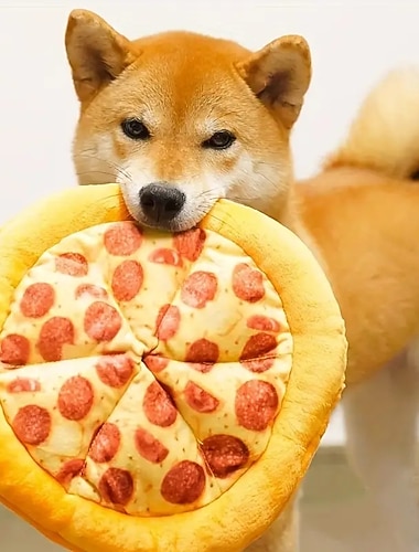  1pc Pizza Design Pet Grinding Teeth Squeaky Plush Toy Durable Chew Toy For Dog Interactive Supply