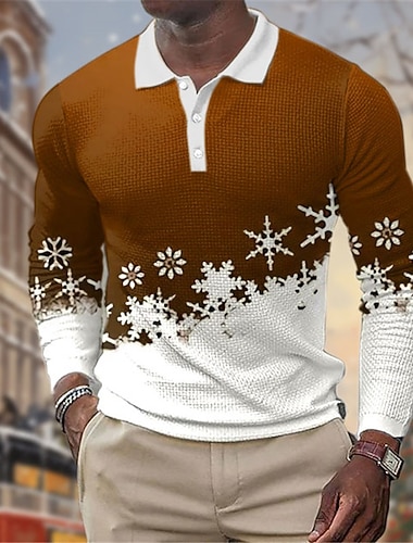  christmas snowflake menns fritidstrykk 3d vaffel poloskjorte golf polo utendørs uformelt daglig streetwear vaffelstoff langermet turndown poloskjorter vin mørk marineblå høst &amp; vinter s m l lapel