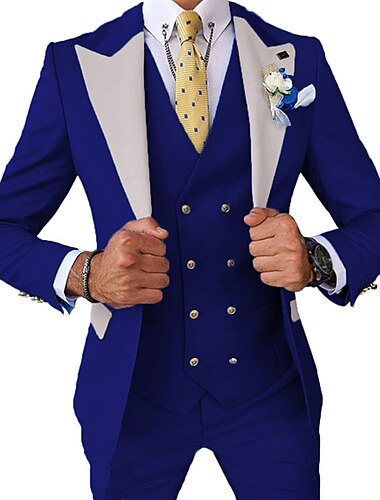  Light Blue Black Yellow Men's Prom Suits Wedding Suits Solid Colored 3 Piece Standard Fit Single Breasted One-button 2024