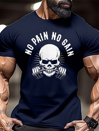  Herren Kurzhantel Totenkopfe T Shirt T-Shirt 100% Baumwolle Kurzarm Grafik Hemd Schwarz Weiß Rote Bequemes T-Shirt Sport im Freien Ferien Modedesigner-Kleidung