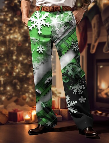 jul menns julescene trykte bukser snøfnugg business casual 3d print bukser utendørs street wear to work stygg polyester rød blå lilla s m l høy elastisitet bukser