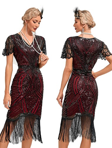  Retro / vintage Glada 20-talet 1920-talet Flapper-klänning Klänningar Maskerad Den store Gatsby Bröllopsgäst Paljetter Tofs Dam Maskerad Bröllop Bröllopsgäst Fest / afton Vuxna Klänning