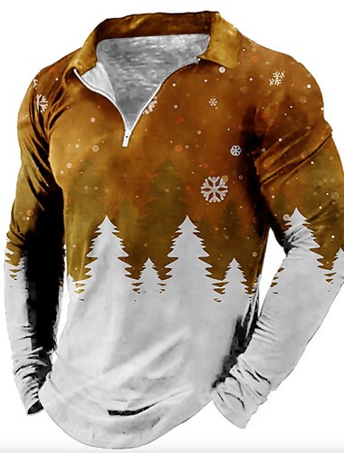  jul menns julescene 3d glidelås polo tre uformelle glidelås golf langermet utendørs uformelt daglig streetwear høst &amp; vinter 3d print turndown zip vin blå lys lilla mikroelastisk polyester