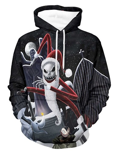  Jack Skellington Kapucnis felsőrész Rajzfilmfigura Manga Állat minta 3D Elülső zseb Grafikus Kompatibilitás Páros Férfi Női Felnőttek Mindszentek napja Farsang Álarcos mulatság 3D nyomtatás Parti