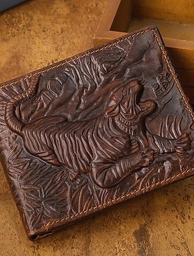  portafoglio da uomo vintage in vera pelle porta carte con portafoglio tigre stampato in 3D