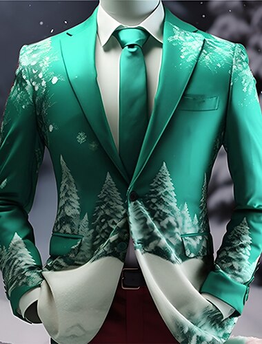  Crăciun bărbați scenă de Crăciun cu imprimeu blazere tree business coat blazer cald respirabil îmbrăcăminte confortabilă de lucru la lucru ieșire cu nasturi imprimeu cu mai multe buzunare, potrivire