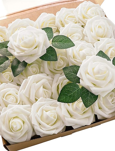  25/50 Stück/Set Geschenkbox 8 cm künstliche Rose mit Blättern 25 50 Boxen Heimblumendekoration Hochzeitsdekoration