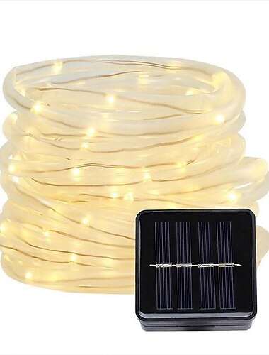  1 cuerda de luces solares impermeables para exteriores, cadena intermitente con 8 modos de iluminación, luces de hadas de alambre de cobre para jardín, cerca, patio, fiesta, boda, Navidad, Halloween, interior.
