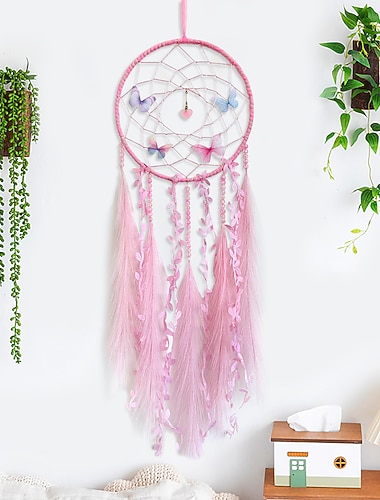  Schmetterling Traumfänger handgemachtes Geschenk Federhaken Blumen Windspiel mit einem Kreis Ornament Wandbehang Dekor Kunst Boho Stil