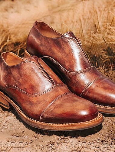  heren vintage bruine imitatieleren instappers oxford schoenen – formele schoenen voor zakelijke of casual kleding