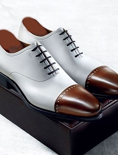  Voor heren Oxfords Formele Schoenen Bullock Shoes Jurk schoenen Wandelen Brits Toimisto & ura Feesten & Uitgaan PU Warm Schokabsorberend Slijtvastheid Veters Wit Kleurenblok Herfst Winter
