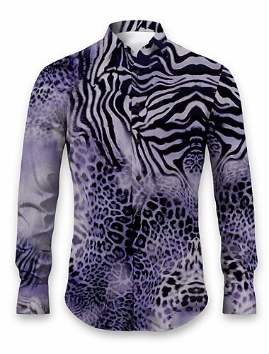  Voor heren Luipaard Dierenhuid patroon Overhemd Overhemd met knopen Lange mouw Abstract Alledaagse kleding Uitgaan Herfst winter Strijkijzer Afdrukken Button-omlaag Geel Blozend Roze Rood blauw Paars