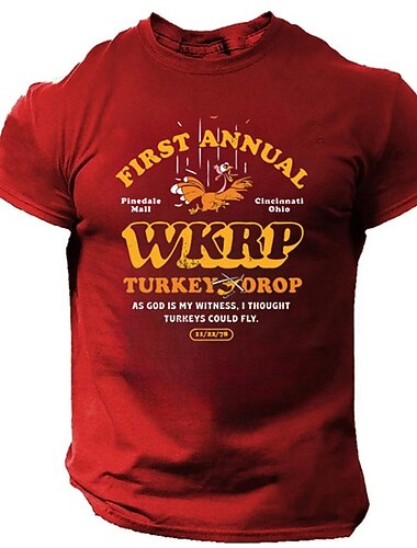  Mannen's WKRP Turkey Drop T-Shirt - Eerste Jaarlijkse Grappige Retro TV Show Grafische Tee met 'Als God Mijn Getuige Is' Citaat