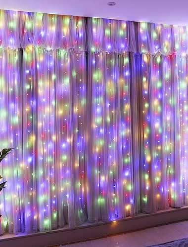  300 led 9.8x9.8ft שלט רחוק אורות וילון לחג המולד תקע usb אורות וילון פיות אורות חלון חיצוני תליית קיר אורות מחרוזת וילון לחדר שינה מסיבת חתונה רקע מסיבת חתונה עיצוב פנים לבן חם