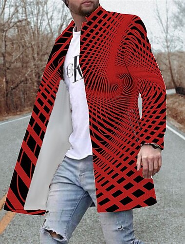  Herren Wintermantel Mantel Ausgehen Wochenende Bedruckt Herbst Winter Umlegekragen Lang Regular Fit Weiß Rote Grün Jacken