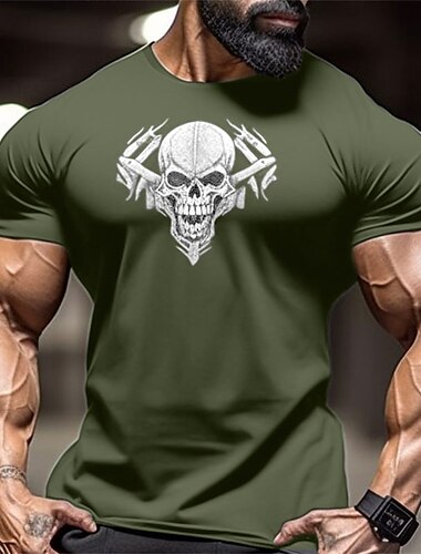 Herren Schädel T Shirt T-Shirt 100% Baumwolle Kurzarm Grafik Hemd Dunkelblau #1 Schwarz Weiß Bequemes T-Shirt Sport im Freien Ferien Modedesigner-Kleidung