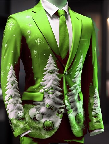  Crăciun bărbați scenă de Crăciun cu imprimeu blazere tree business coat blazer cald respirabil îmbrăcăminte confortabilă de lucru la lucru ieșire cu nasturi imprimeu cu mai multe buzunare, potrivire