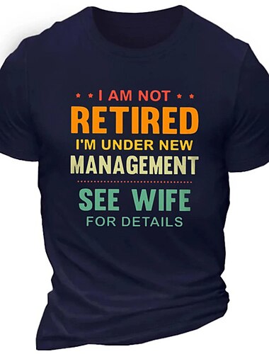  メンズファニーリタイアメントTシャツ：「引退していない、新しい管理の下（妻）」グラフィックTシャツで夫と家族のユーモア