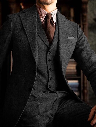  Herren Hochzeit Tweed -Anzüge Purpur Khaki Täglich Geschäftlich Einfarbig Übergrössen 3-teiliges Set Einreiher - 2 Knöpfe