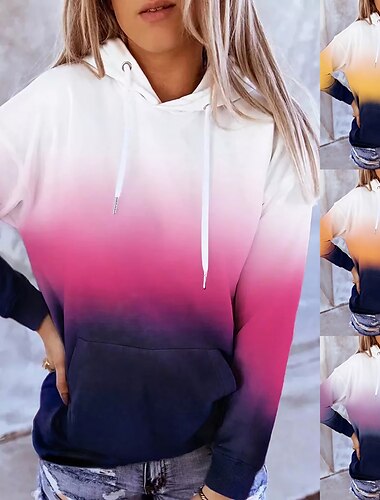  Mujer Bloque de color Activo Ropa deportiva Manga Larga Con Capucha Tops regulares Casual Deportes Correa Estampado Bolsillo delantero Amarillo Rojo Morado Naranja Otoño invierno
