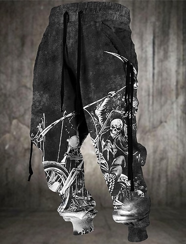  Doodskoppen Punk Gotisch Voor heren 3D-afdrukken Joggingbroeken Broeken Buiten Straat Casual / Dagelijks Polyester Zwart Blauw Bruin S M L Medium Taille Elasticiteit Broek