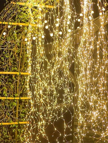  Luces solares en cascada: guirnalda de luces LED impermeables para exteriores de 100 led para jardín, carpa, decoración de fiestas navideñas y navideñas