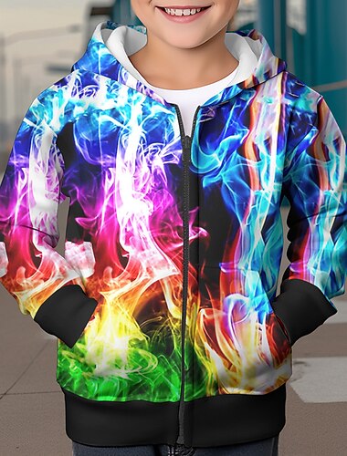  chlapci 3D grafika mikina kabát svrchní oblečení dlouhý rukáv 3D tisk podzim zima móda streetwear cool polyester děti 3-12 let zip s kapucí venkovní ležérní denní regular fit