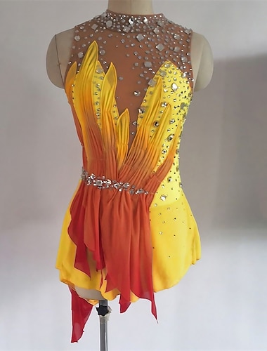  Φόρεμα για φιγούρες πατινάζ Γυναικεία Κοριτσίστικα Patinaj Φορέματα Κίτρινο Άνοιγμα πίσω Σπαντέξ Υψηλή Ελαστικότητα Εκπαίδευση Ανταγωνισμός Ενδυμασία πατινάζ Χειροποίητο Κρύσταλλο / Στρας Αμάνικο