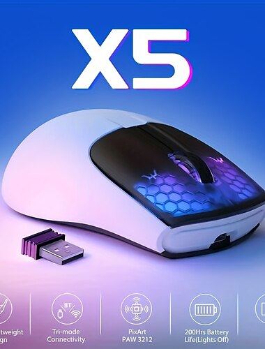  Souris de jeu multi-appareils rechargeable ultra-légère avec éclairage RVB 7 couleurs et 4000 dpi - parfaite pour les ordinateurs portables, MacBook, téléphones, PC & plus