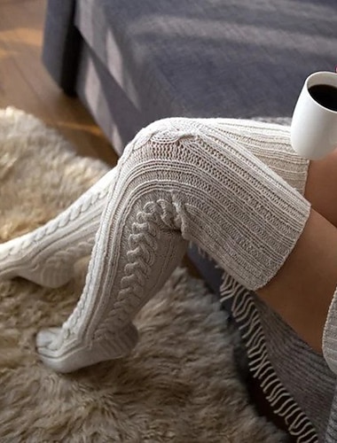  جوارب شتوية نسائية طويلة جدًا للشتاء بطول الركبة ومتماسكة بكابل أكثر سمكًا فوق الركبة، لا تظهر تدفئة الساق