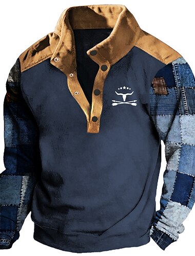  Herren Graphic Farbblock Cowboy Sweatshirts Sweatshirt Pullover Langarm Sweatshirt Ständer Täglich Brautkleider schlicht Vintage-Retro 3D-Druck Urlaub Sports Outdoor Festtage Bedruckt Frühling