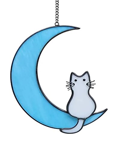  1 pieza de acrílico gato en la luna regalos hechos a mano gato atrapasueños para colgar ventanas de acrílico lindo gato decoración de inauguración de la casa escena decoración de la habitación