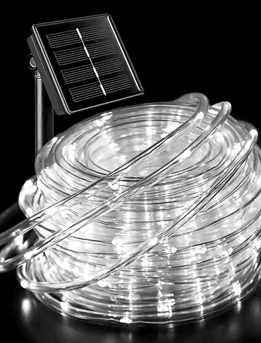  אורות חבל שמש חיצוני עמיד למים רצועת אורות 98.5ft 30m 300led 8 מצבים 600mah חבל צינור בריכה רצועת אור זר פיות מיתרי אור לגינה מקורה קישוט חג המולד