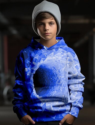  Drenge 3D Grafisk Hattetrøje Langærmet 3D-udskrivning Forår Efterår Sej Børn 3-12 år Daglig