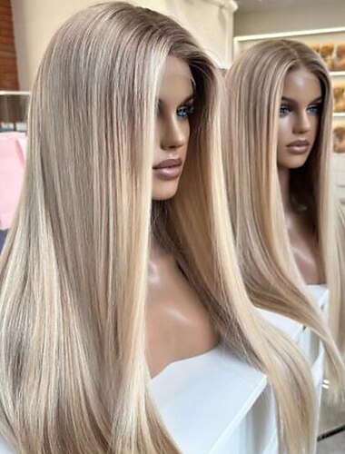  käsittelemättömät neitsyt hiukset 13x4 pitsiä edessä peruukki vapaa osa brasilialaiset hiukset suorat monivärinen peruukki 130% 150% tiheys vauvan hiuksilla sileät korostetut / balayage-hiukset