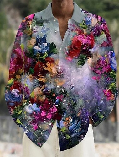  Herren Blumen Hemd Knopfhemd Langarm Brautkleider schlicht Freizeitskleidung Ausgehen Wochenende Herbst Winter Umlegekragen Bedruckt Button-Down Grün