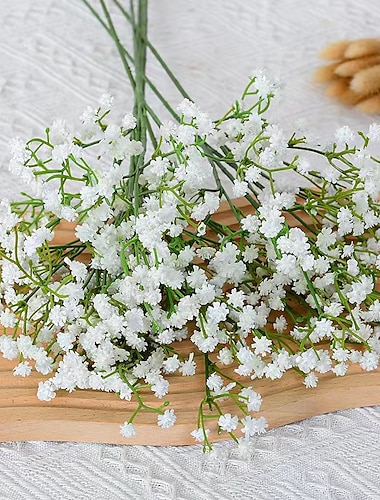  Explosión de flores artificiales y secas, accesorios nupciales de boda de gypsophila de plástico falso, jarrones clearae para decoración del hogar, regalos, flores artificiales