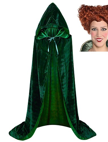  hokus pokus häxa mary sarah mantel maskerad herr dam pojkar film cosplay cosplay kostym fest grön mantel maskerad polyester med peruk