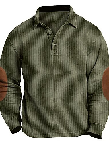  Bărbați Cămasă Corduroy Polo cu nasturi Casual Sport Rever Manșon Lung Modă De Bază Bloc Culoare Peteci Buton Primăvară Toamna iarna Fit regulat Verde Militar Bleumarin Maro Gri Cămasă Corduroy