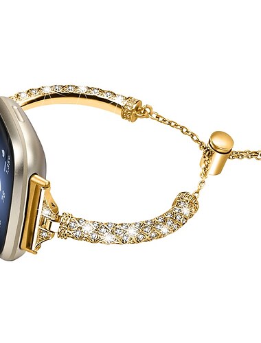  Smartwatch bånd Kompatibel med Fitbit Versa 4, Sense 2, Versa 3, Sense Rustfrit stål Smartwatch Rem Dame Glitter Krystal Smykke armbånd Udskiftning Armbånd