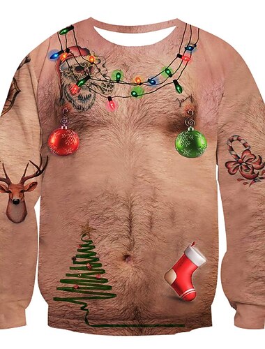  חג המולד סנטה קלאוס טרנינג Pullover סווטשירט מצחיק של חג המולד הדפסת תלת מימד מצחיק עבור לזוג בגדי ריקוד גברים בגדי ריקוד נשים מבוגרים חג המולד קרנבל ראש השנה הדפסת תלת מימד מפלגה יום יומי\קז'ואל