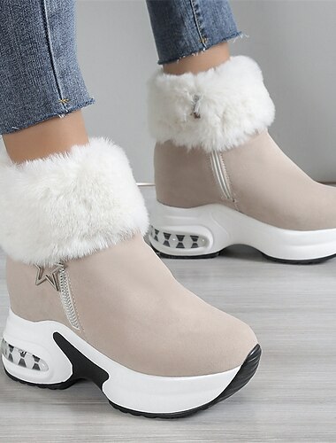  Women's Sneakers Boots Snow Boots Plus Size High Top Sneakers Outdoor Daily Solid Color Fleece Lined Booties Ankle Boots Winter Platform Wedge Heel Round Toe Fashion Casual Minimalism Faux Fur Faux