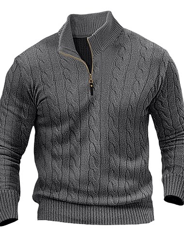  Hombre Suéter de punto Suéter con cremallera de un cuarto Estriado Cable Tejer Tops regulares De Punto Plano Cremallera de un cuarto Mantiene abrigado Contemporáneo moderno Casual Ropa Cotidiana Ropa