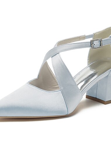  elegante Damenschuhe aus weißem Satin mit spitzer Spitze und Blockabsatz – überkreuztes Riemchendesign für Hochzeiten, formelle Partys und besondere Anlässe