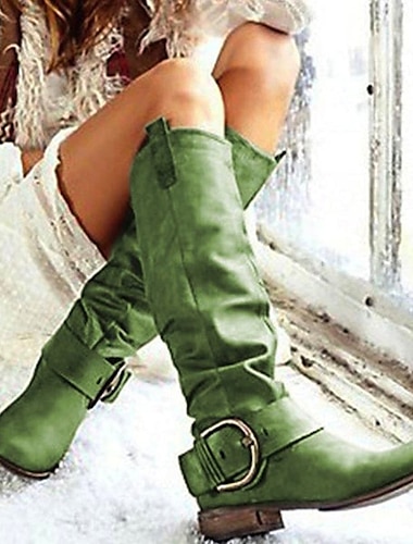  bottes western souples en similicuir vert pour femmes avec détail de boucle - bottes de style cowboy jusqu'aux genoux pour des tenues décontractées et bohèmes chics