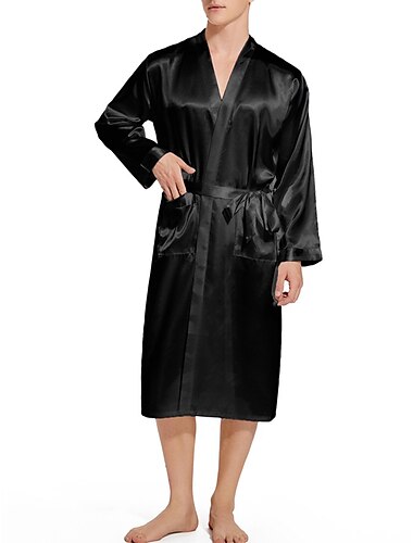  Herren Morgenmantel Bademantel Seidenrobe Kimono aus Seide 1 pcs Glatt Stilvoll Brautkleider schlicht Komfort Heim Täglich Bett Kunstseide Komfort Warm V Ausschnitt Langarm Gürtel inbegriffen Herbst